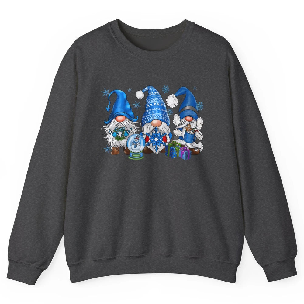 Retro Blue Snowman Gnomes Blue Christmas Winter Gnomies Xmas Unisex Crewneck Sweatshirt