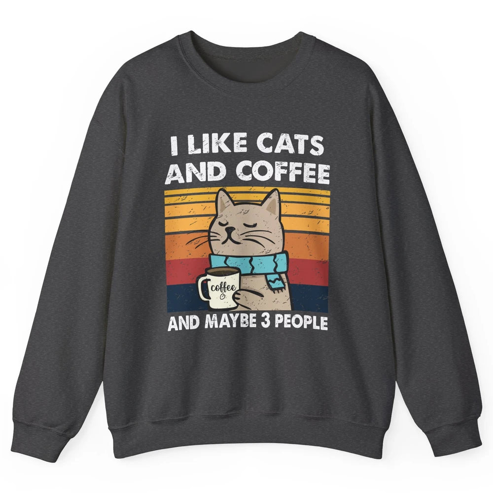 Retro Funny Fall Cat I Like Cats Coffee And Maybe 3 People Unisex Crewneck Sweatshirt