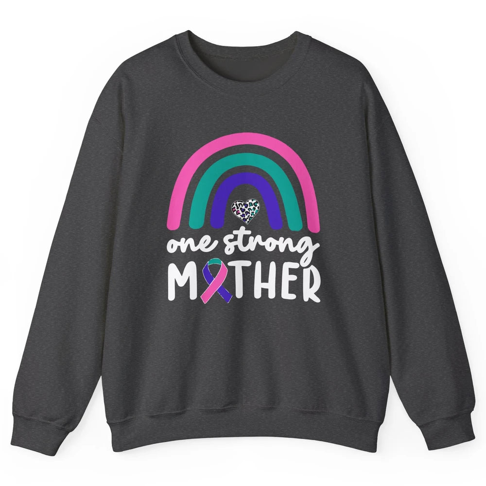 One Strong Mother Teal Rainbow Warrior Thyroid Cancer Month Unisex Crewneck Sweatshirt