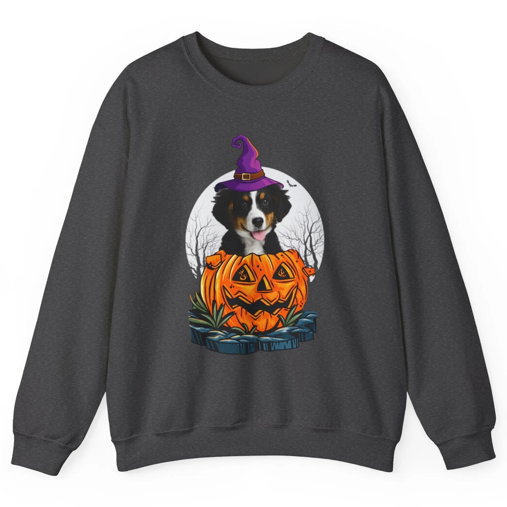 Bernese Mountain Dog Witch Pumpkin Halloween Spooky Season Unisex Crewneck Sweatshirt