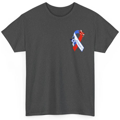 Raynaud's Syndrome Awareness Support Floral Red Blue Ribbon Classic Unisex T-Shirt