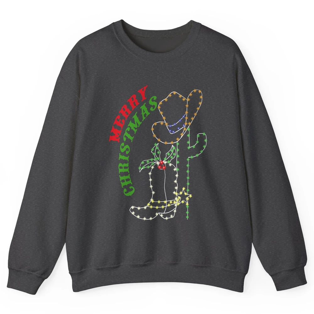 Retro Cowboy Merry Christmas Western Country Cowgirl Costume Unisex Crewneck Sweatshirt