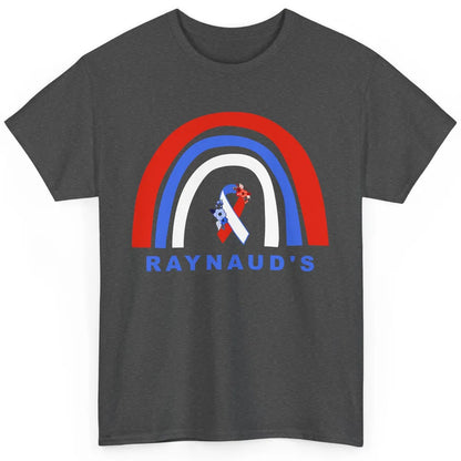 Raynaud's Syndrome Awareness Floral Red Blue Ribbon Rainbow Classic Unisex T-Shirt