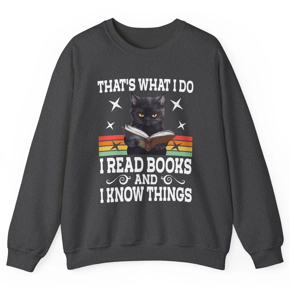 Retro Cat Books The Reader Black Cat Reading Books Bookish Bookworm Kitten Unisex Crewneck Sweatshirt