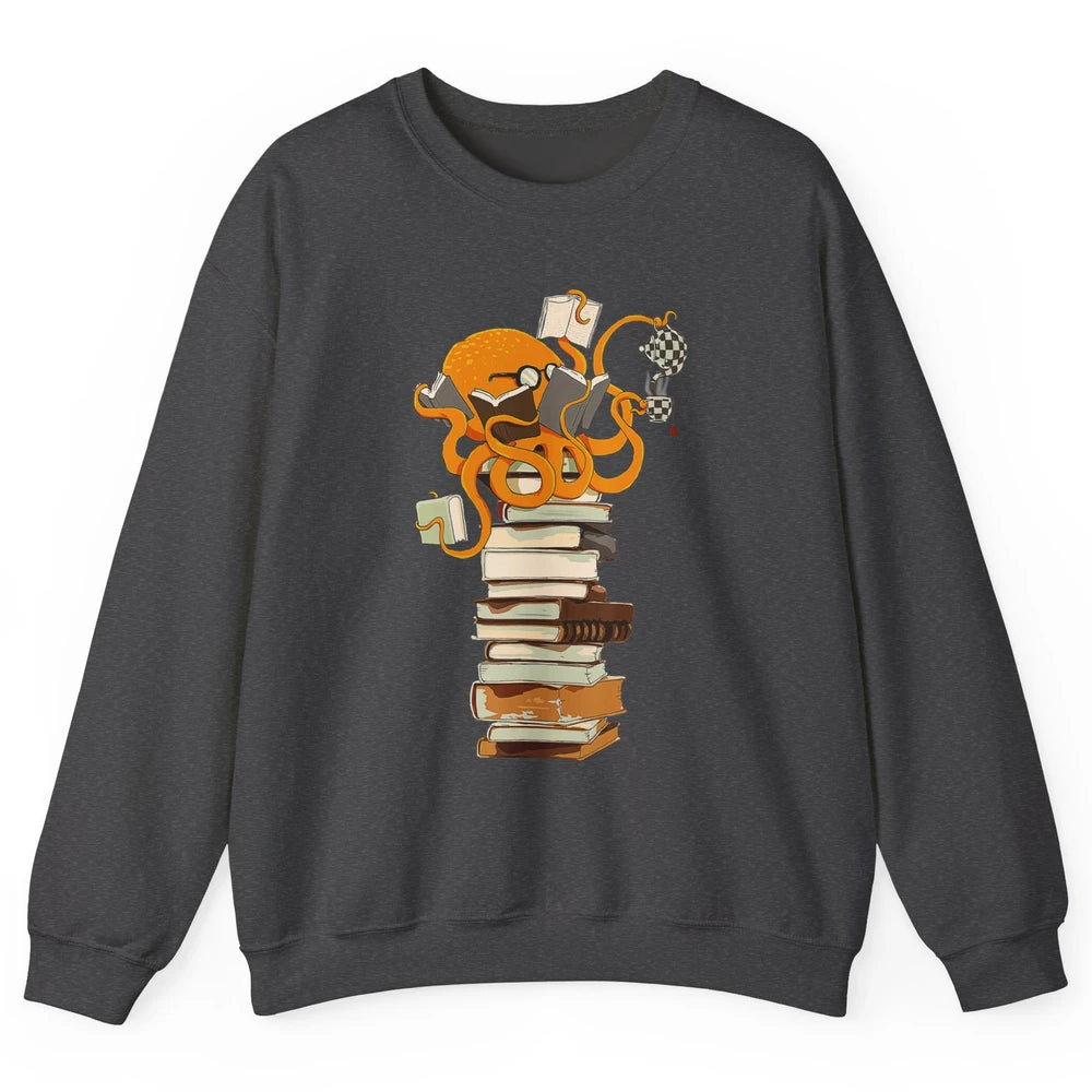 Reading Books Octopus Tea Coffee Sea Animal Marine Bookish Unisex Crewneck Sweatshirt