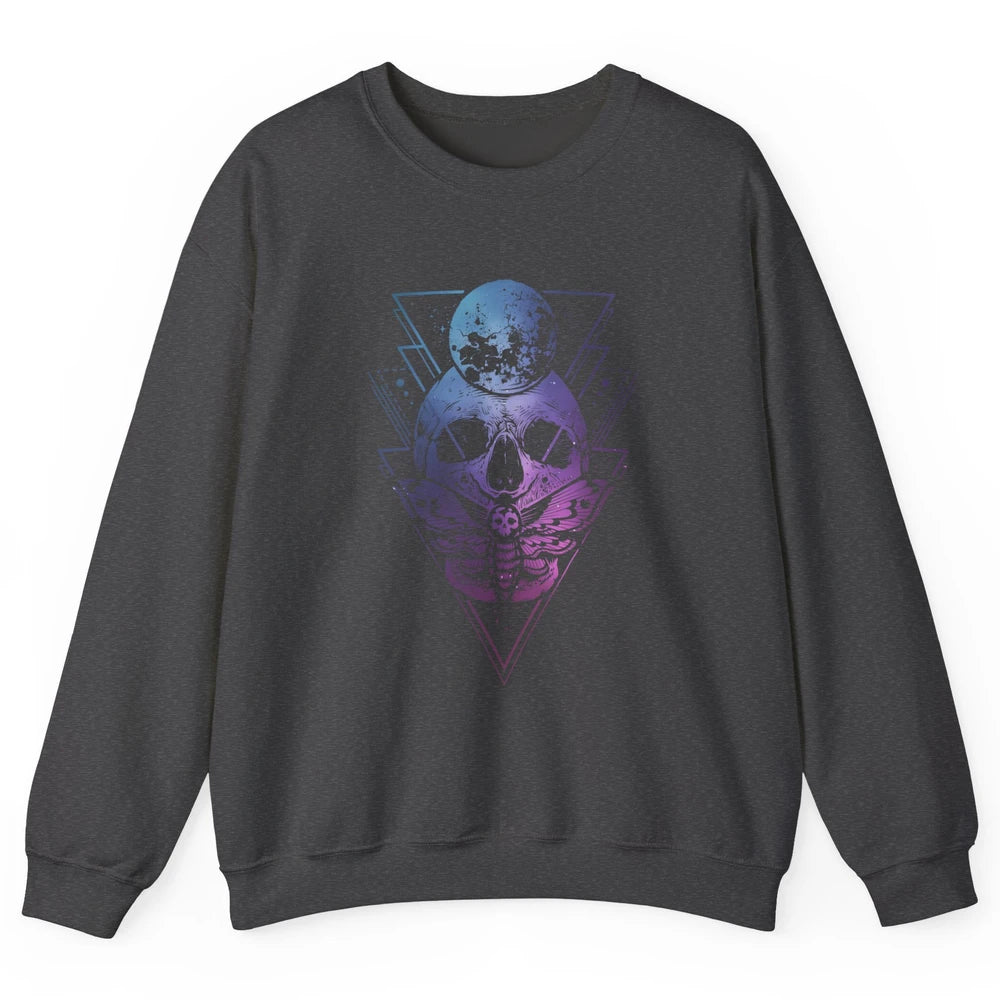 Moon Skull Wicca Crescent Lunar Moth Skeleton Halloween Goth Unisex Crewneck Sweatshirt