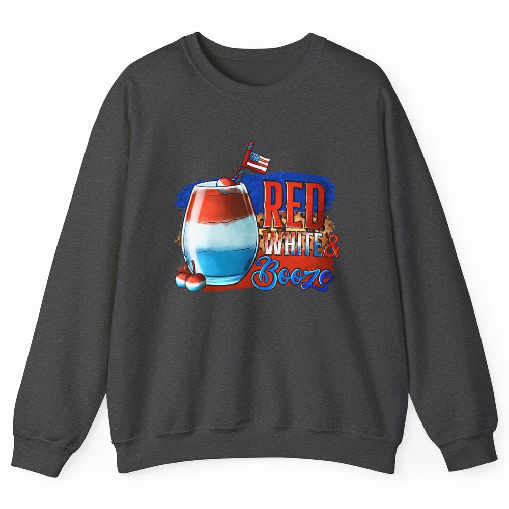 Red White & Booze Leopard US Flag 4th of July American Booze Unisex Crewneck Sweatshirt