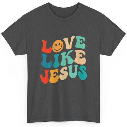 Retro Groovy Love Like Jesus Smiling Face Christ Faith God Classic Unisex T-Shirt