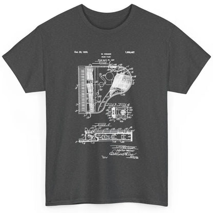 Piano Patent Style Vintage Grand Pianist Line Art Drawing Classic Unisex T-Shirt