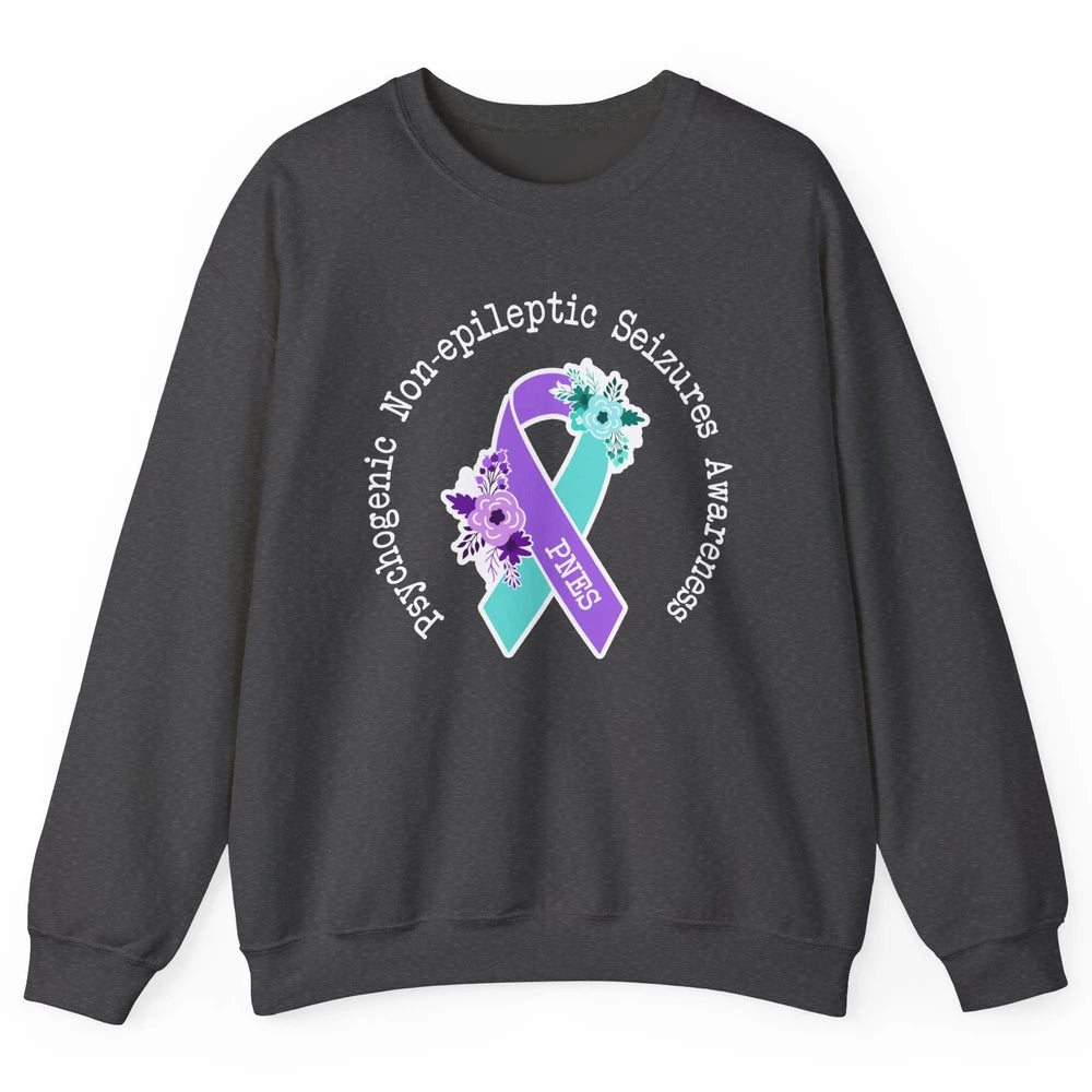 Psychogenic Non-epileptic Seizures PNES Purple Teal Ribbon Unisex Crewneck Sweatshirt