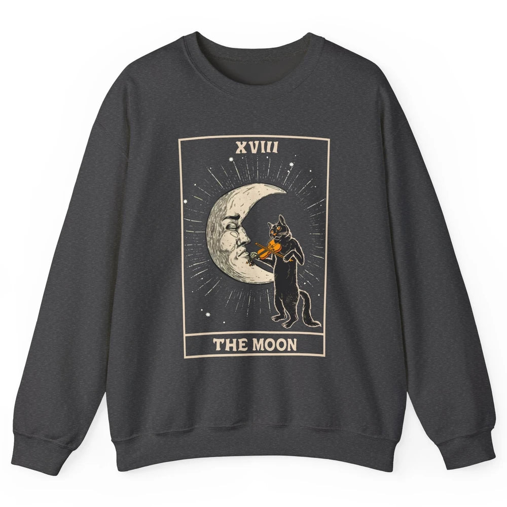 Retro Halloween Cat Guitarist The Moon Tarot Card Witchcraft Unisex Crewneck Sweatshirt