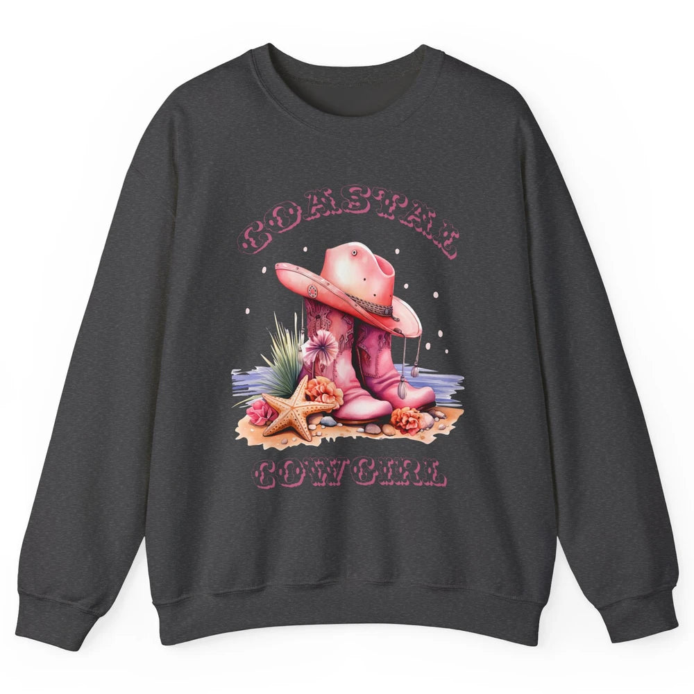 Retro Cowgirl Boots Coastal Cowgirl Western Country Beach Unisex Crewneck Sweatshirt