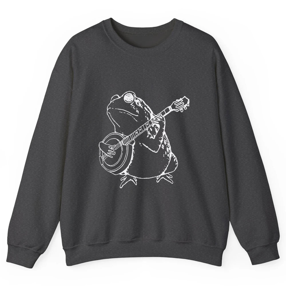 Retro Frog Playing Banjo Musician Banjo Player Music Vintage Unisex Crewneck Sweatshirt
