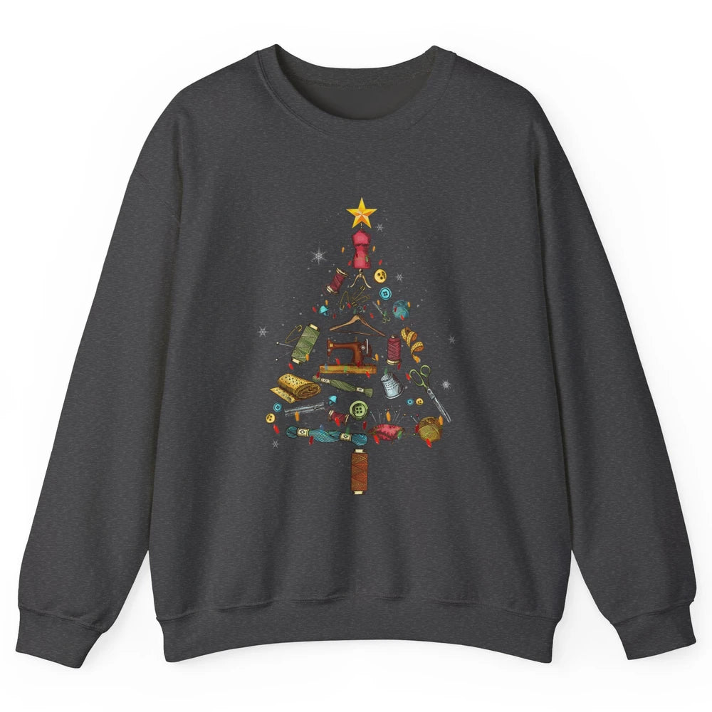 Merry Christmas Sewing Yarn Quilting Xmas Tree Sew Machine Unisex Crewneck Sweatshirt