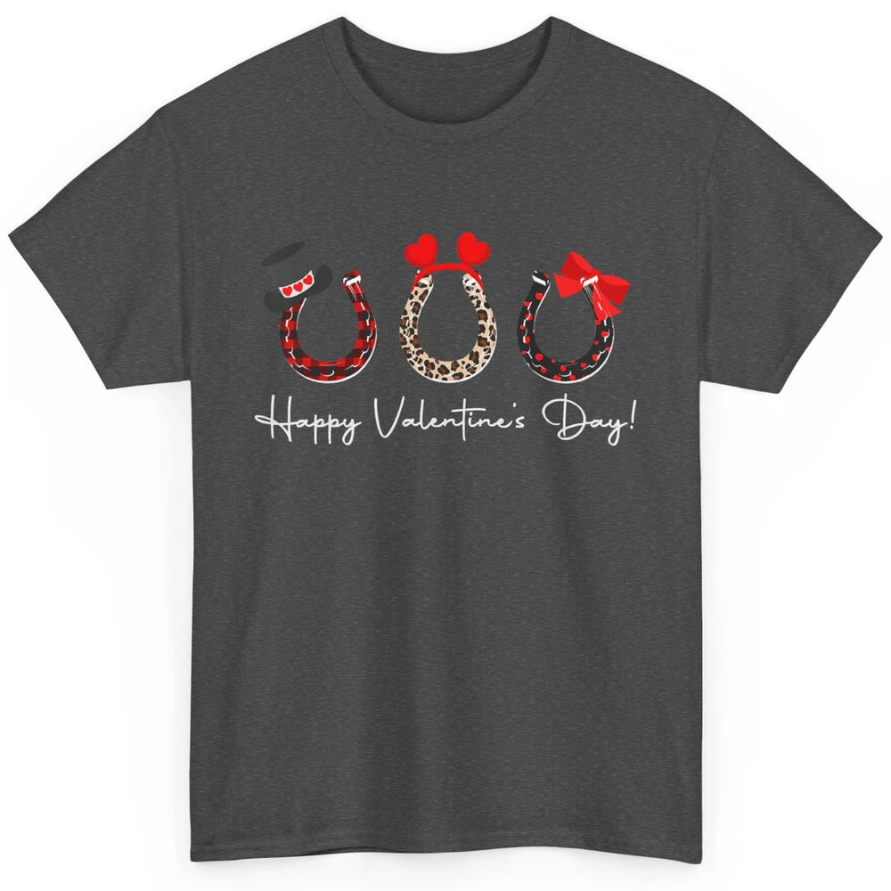 Leopard Red Plaid Heart Love Horseshoes Horse Lover Happy Valentine's Day Classic Unisex T-Shirt