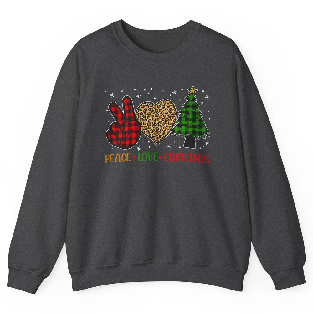 Peace Love Christmas Cute Christmas Heart Plaid Xmas Gift Unisex Crewneck Sweatshirt