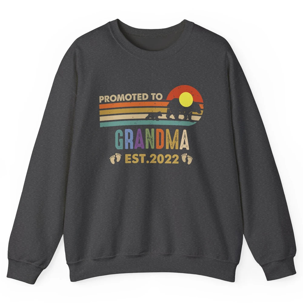 Retro Bear Sunset Promoted To Grandma Est 2022 Pregnancy Unisex Crewneck Sweatshirt