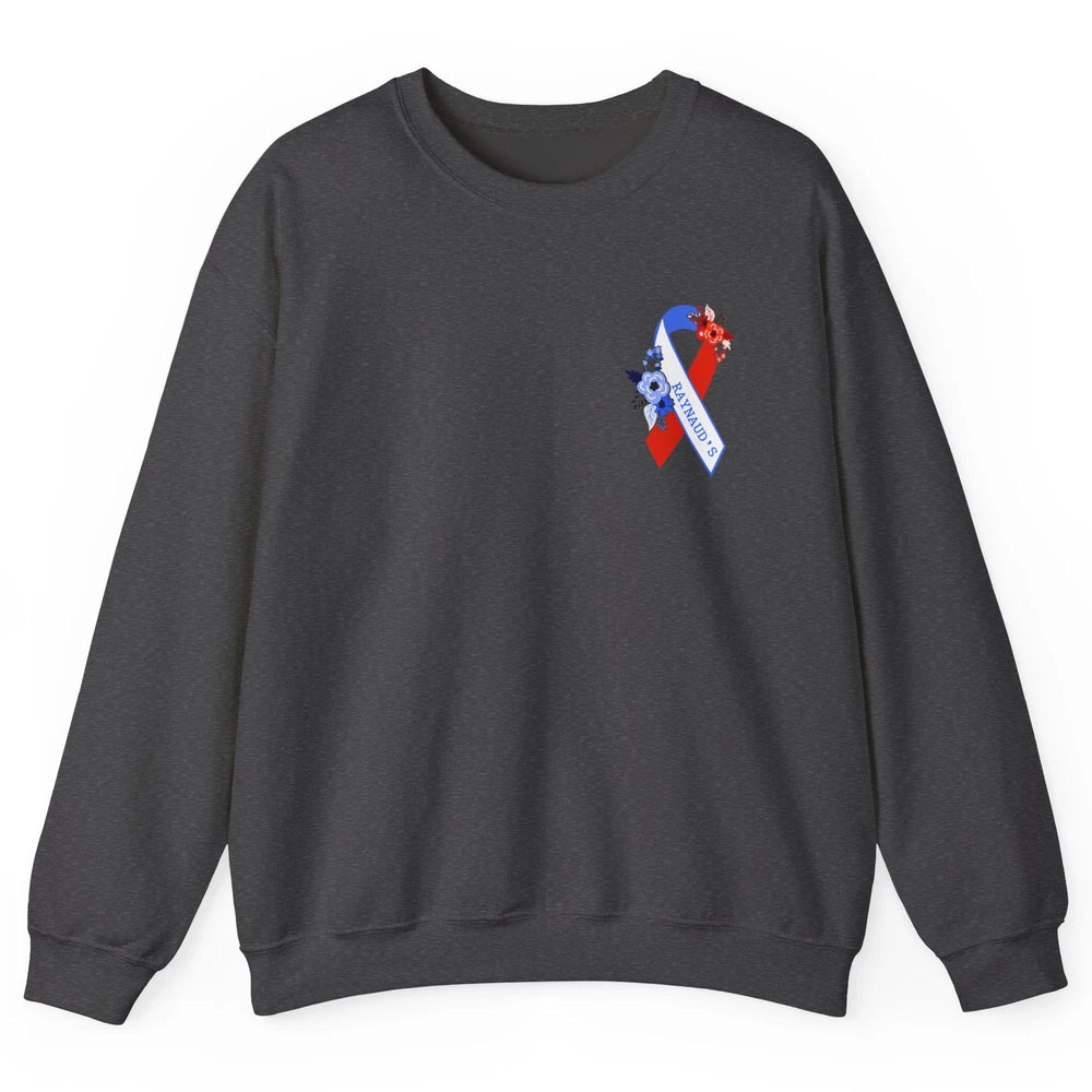 Raynaud's Syndrome Awareness Support Floral Red Blue Ribbon Unisex Crewneck Sweatshirt