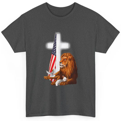 Patriotic Christian Lamb Bible Verse Lion Cross Religious Classic Unisex T-Shirt