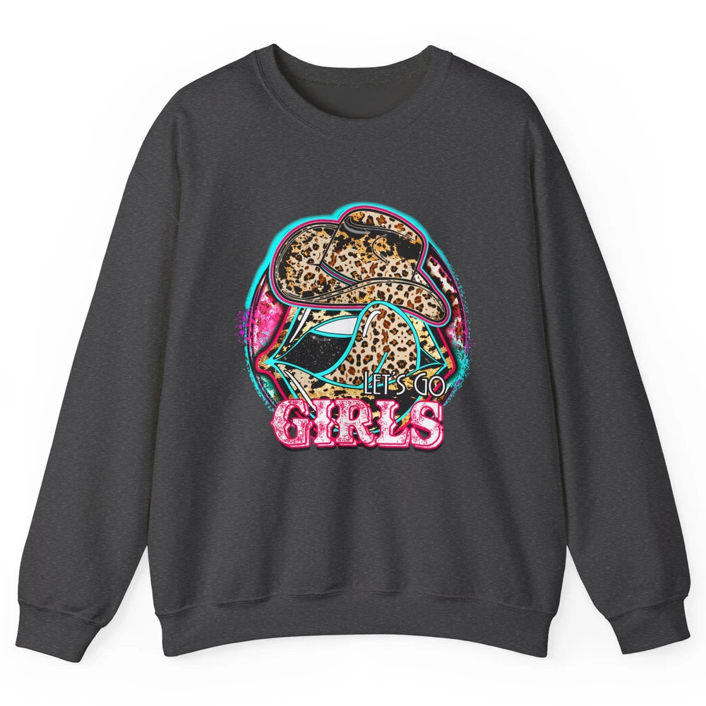 Retro Leopard Cowboy Boots Let's Go Girls Western Cowgirls Unisex Crewneck Sweatshirt