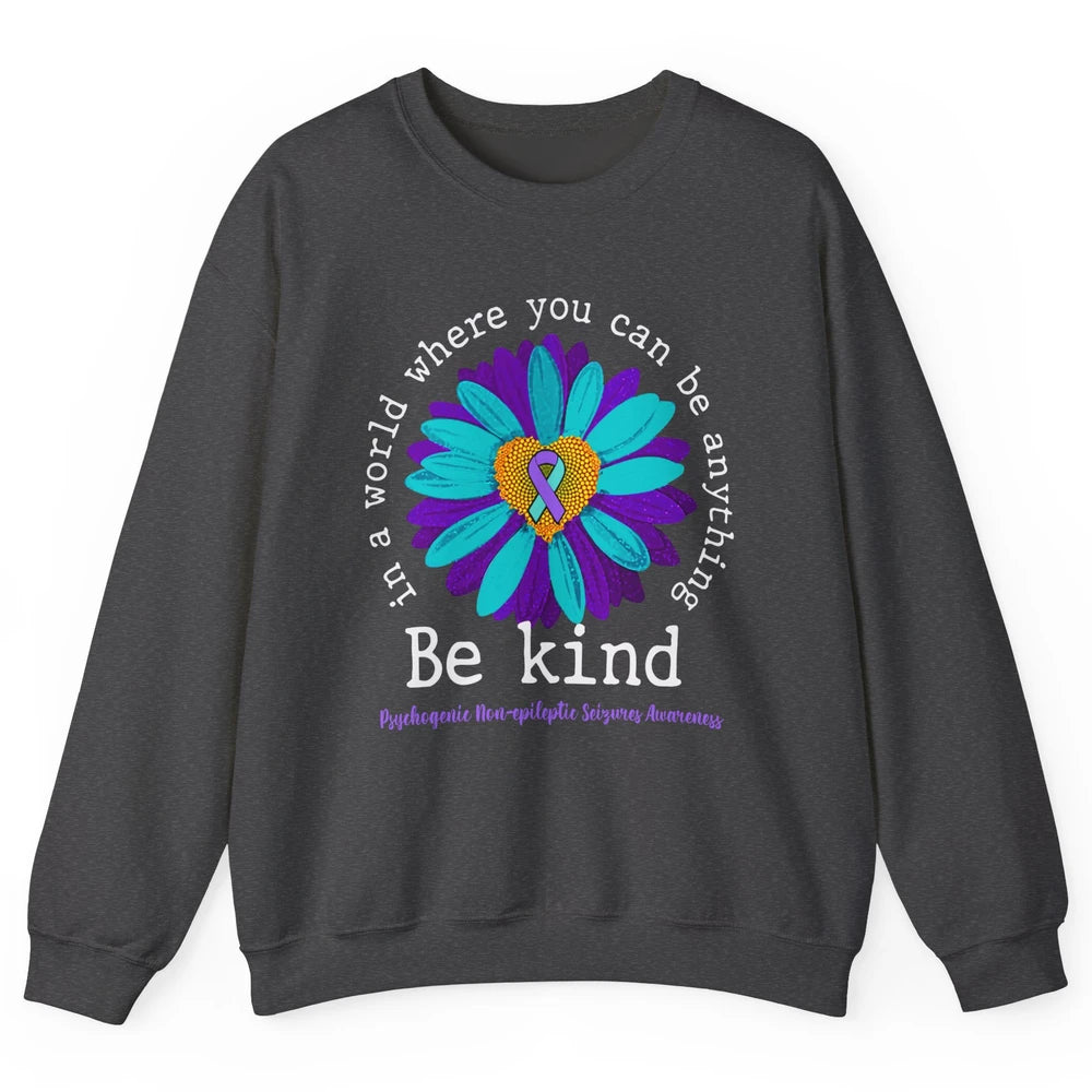 PNES Awareness Purple Teal Ribbon Sunflower Be Kind Unisex Crewneck Sweatshirt