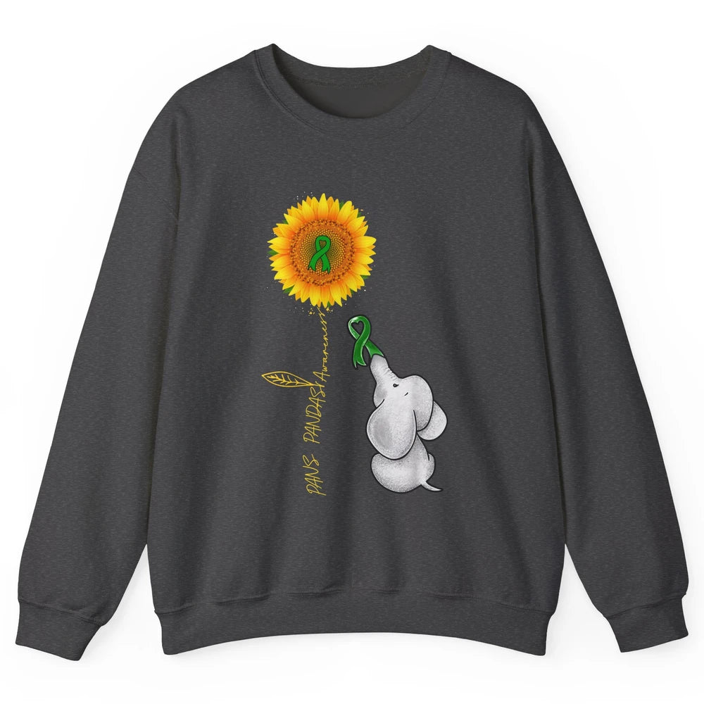 PANS/PANDAS Awareness Green Ribbon Sunflower Baby Elephant Unisex Crewneck Sweatshirt