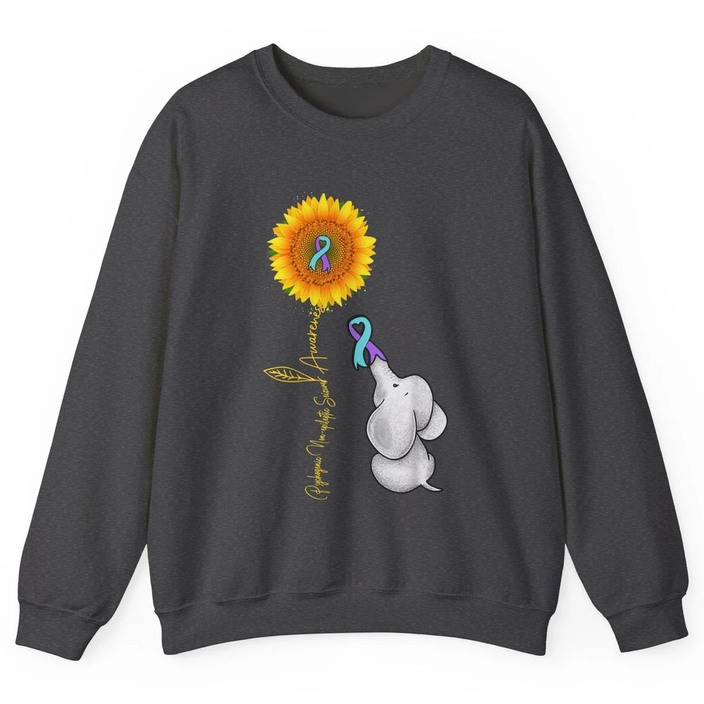 PNES Awareness Purple Teal Ribbon Sunflower Baby Elephant Unisex Crewneck Sweatshirt