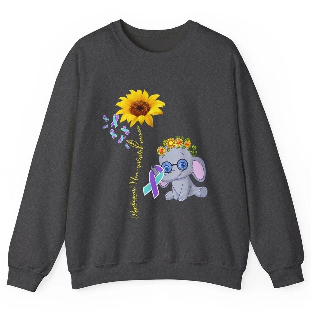 PNES Awareness Purple Teal Ribbon Sunflower Baby Elephant Unisex Crewneck Sweatshirt