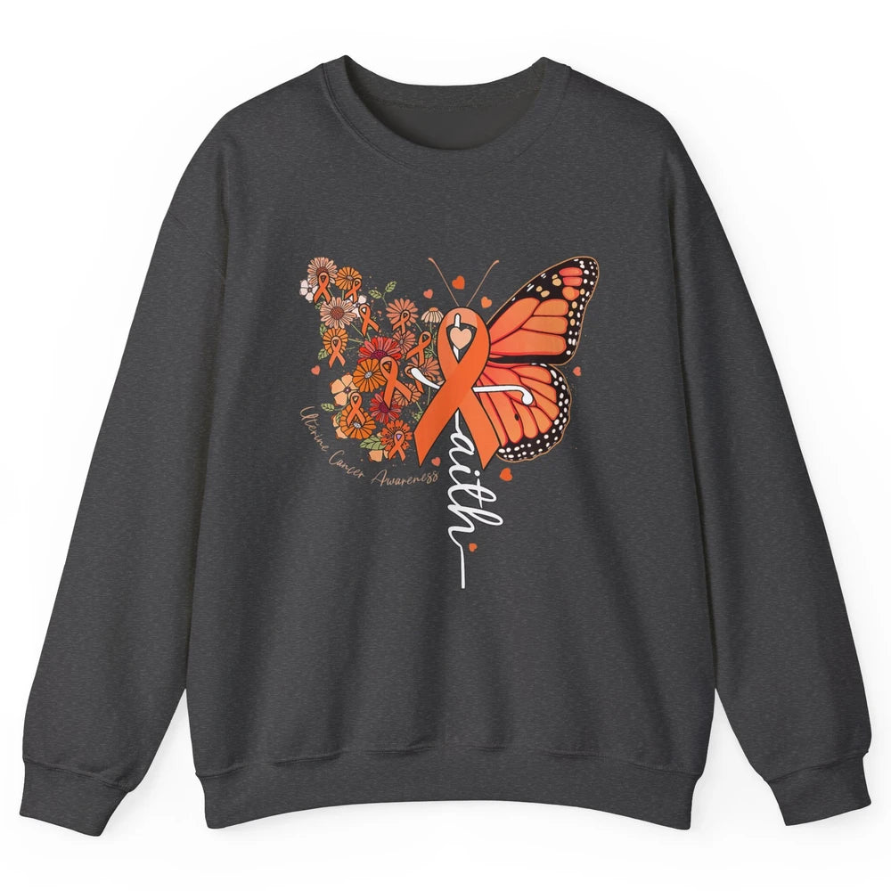 Peach Floral Butterfly Cross Faith Uterine Cancer Awareness Unisex Crewneck Sweatshirt