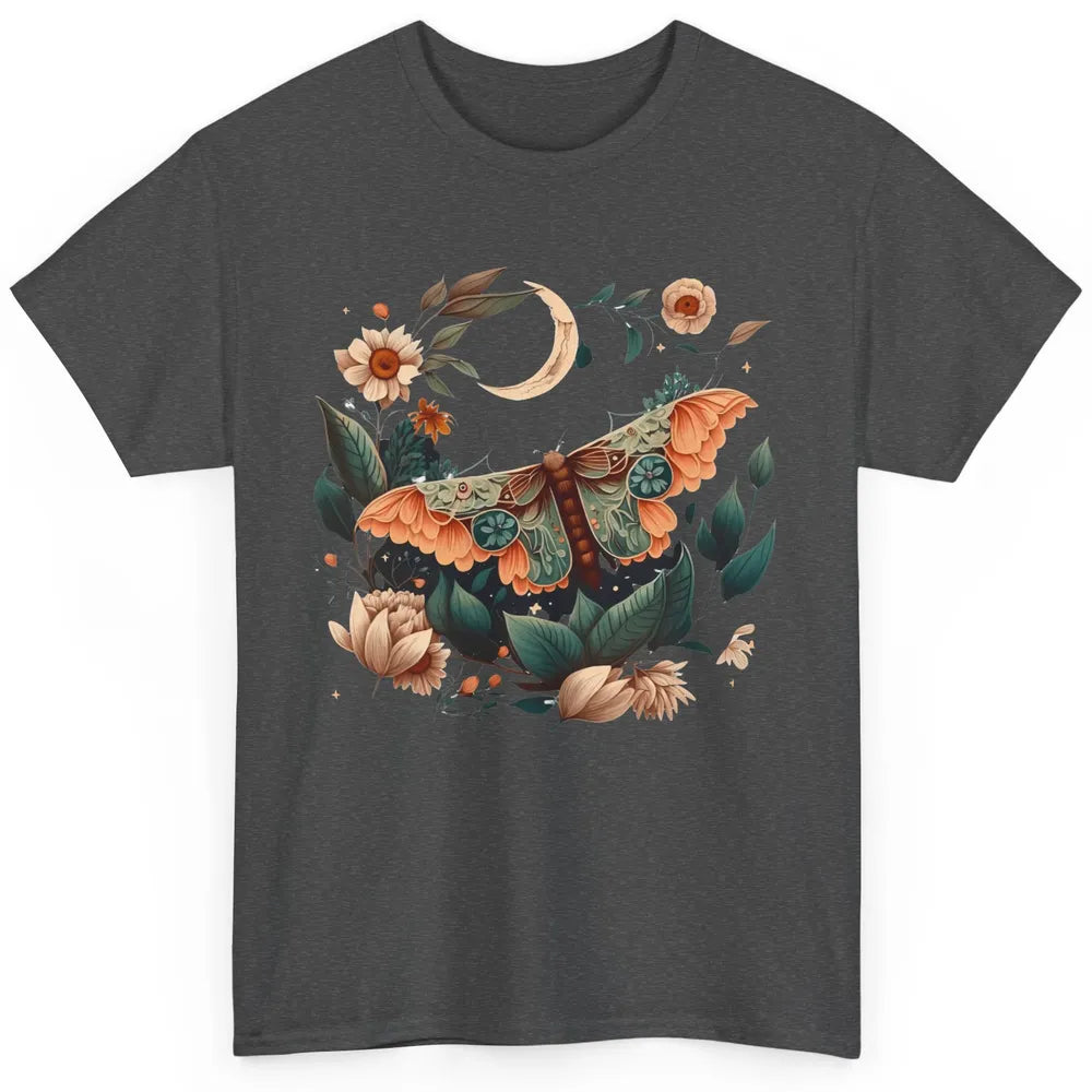 Retro Floral Moth Moon Butterfly Boho Moth Lovers Gift Classic Unisex T-Shirt