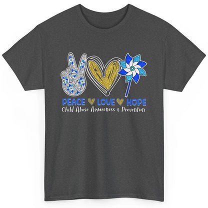 Peace Love Leopard Pinwheel Child Abuse Prevention Month Classic Unisex T-Shirt