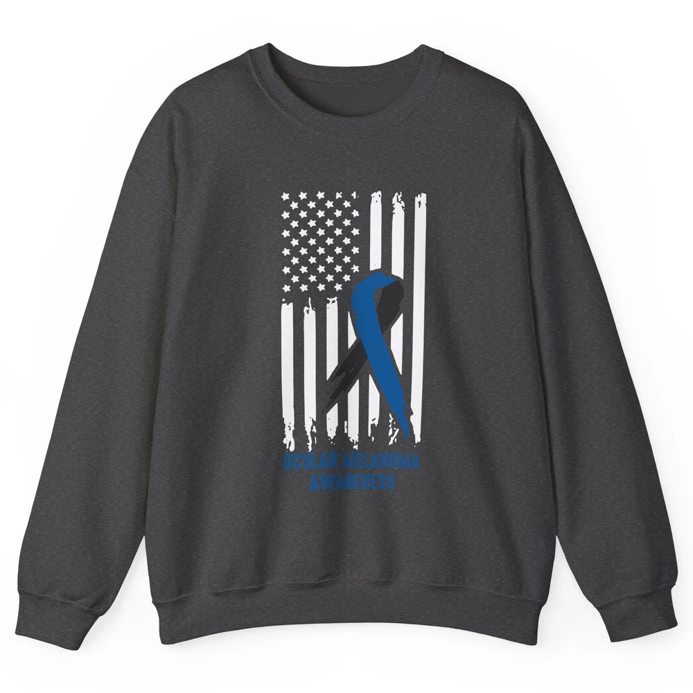 Ocular Melanoma Awareness Ribbon No One Fight Alone US Flag Unisex Crewneck Sweatshirt