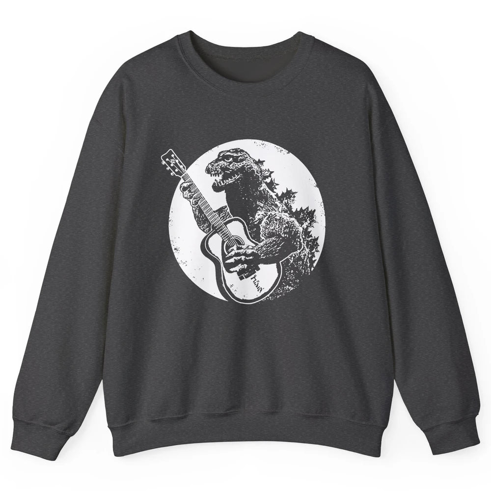 Retro Dinosaur Playing Bass Guitar T-Rex Guitarist Musician Unisex Crewneck Sweatshirt