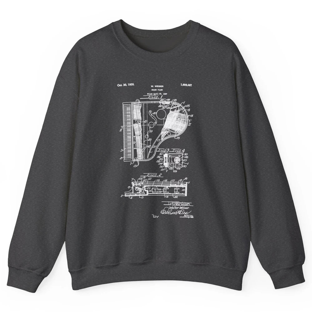 Piano Patent Style Vintage Grand Pianist Line Art Drawing Unisex Crewneck Sweatshirt