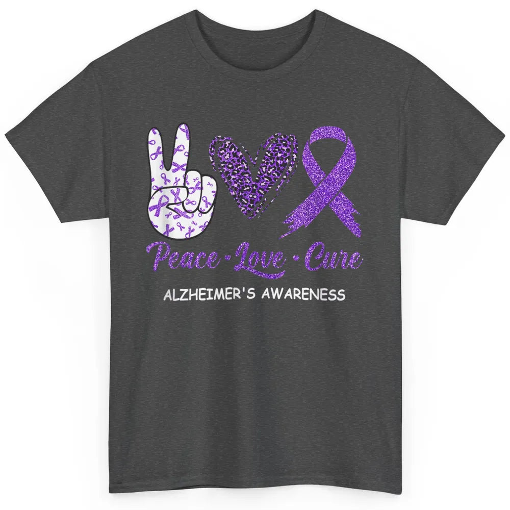 Peace Love Cure Purple Ribbon Alzheimer Disease Awareness Classic Unisex T-Shirt