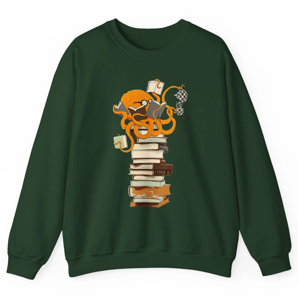 Reading Books Octopus Tea Coffee Sea Animal Marine Bookish Unisex Crewneck Sweatshirt