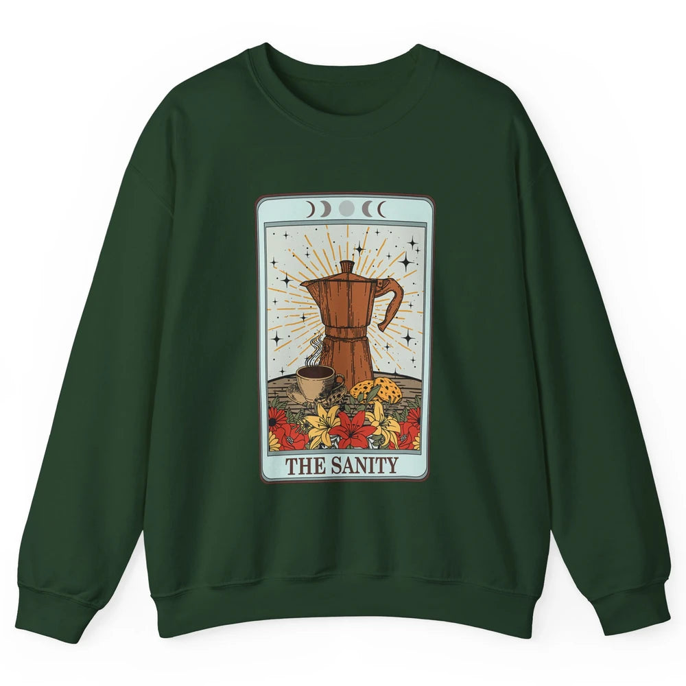 Retro Coffee Tarot Card The Sanity Floral Baker Moon Phases Unisex Crewneck Sweatshirt