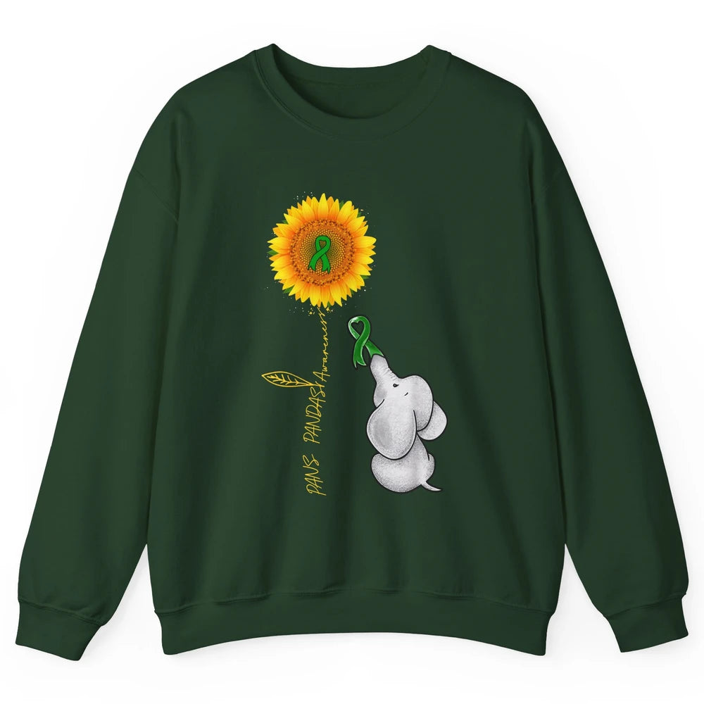 PANS/PANDAS Awareness Green Ribbon Sunflower Baby Elephant Unisex Crewneck Sweatshirt