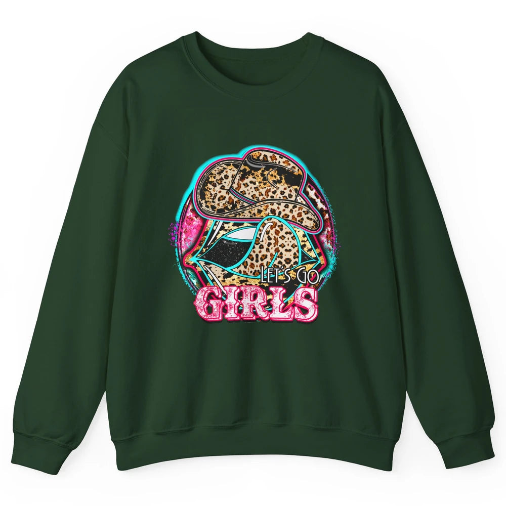 Retro Leopard Cowboy Boots Let's Go Girls Western Cowgirls Unisex Crewneck Sweatshirt