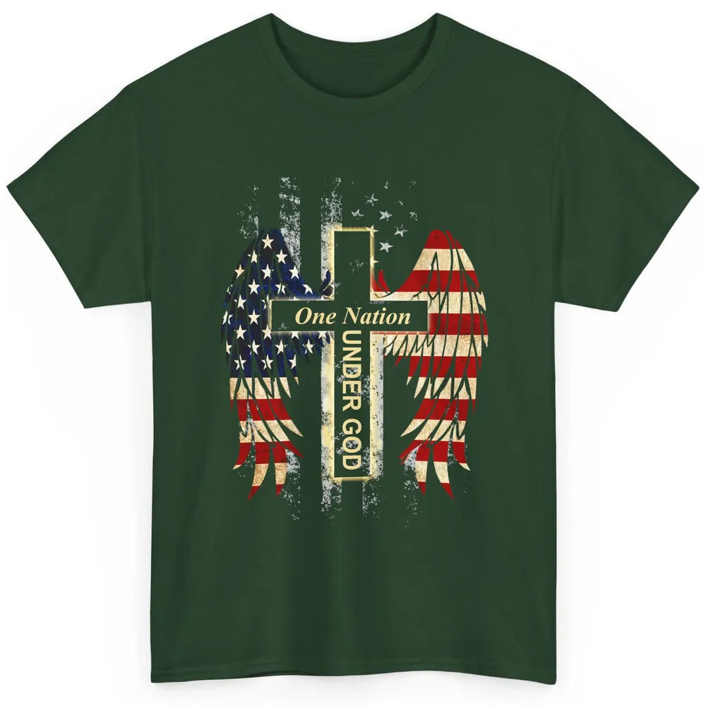 Patriotic One Nation Under God American Flag Faith Cross Classic Unisex T-Shirt