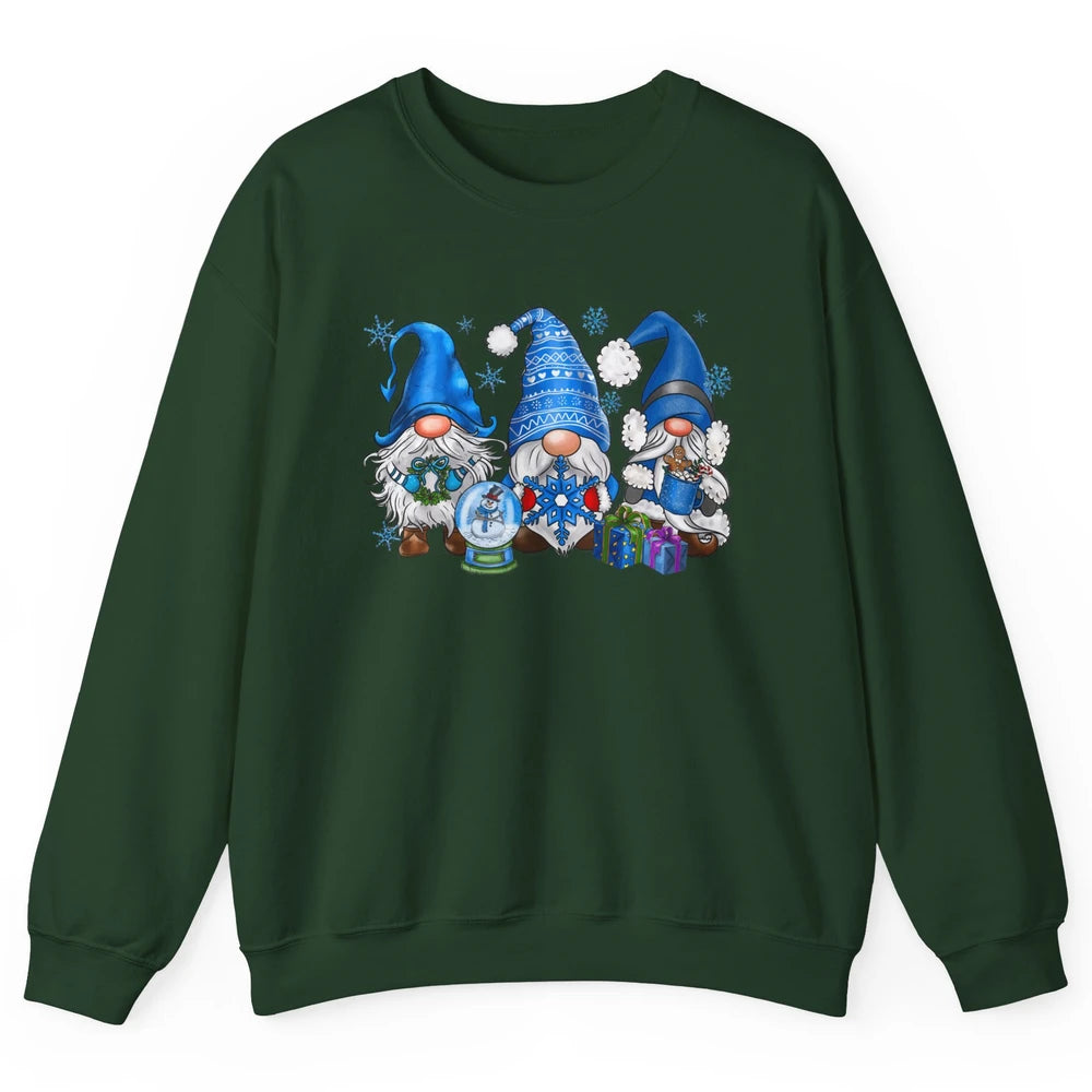 Retro Blue Snowman Gnomes Blue Christmas Winter Gnomies Xmas Unisex Crewneck Sweatshirt