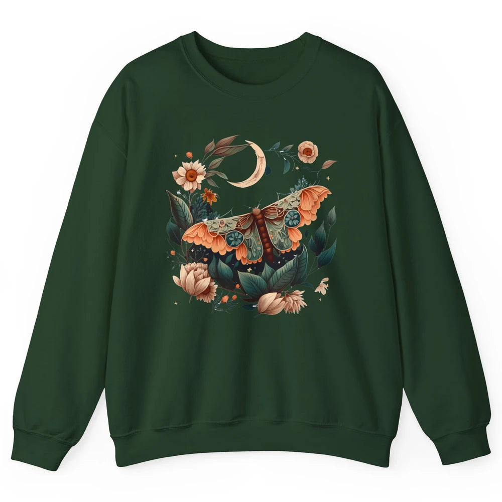 Retro Floral Moth Moon Butterfly Boho Moth Lovers Gift Unisex Crewneck Sweatshirt