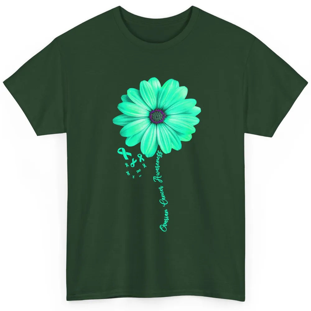 Ovarian Cancer Awareness Daisy Flower Teal Ribbon Cancer Classic Unisex T-Shirt