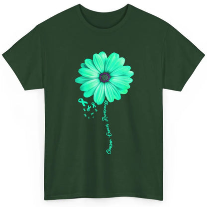 Ovarian Cancer Awareness Daisy Flower Teal Ribbon Cancer Classic Unisex T-Shirt