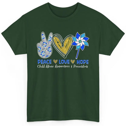 Peace Love Leopard Pinwheel Child Abuse Prevention Month Classic Unisex T-Shirt