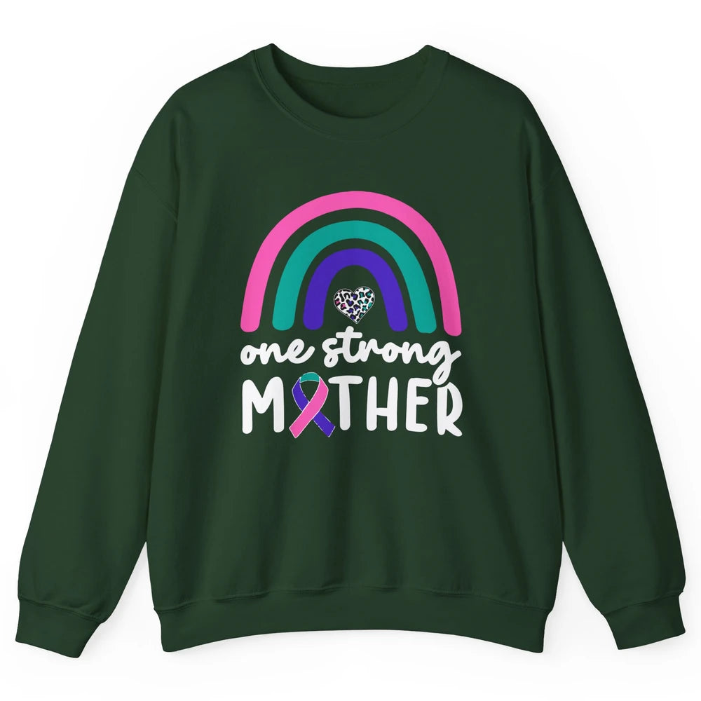 One Strong Mother Teal Rainbow Warrior Thyroid Cancer Month Unisex Crewneck Sweatshirt