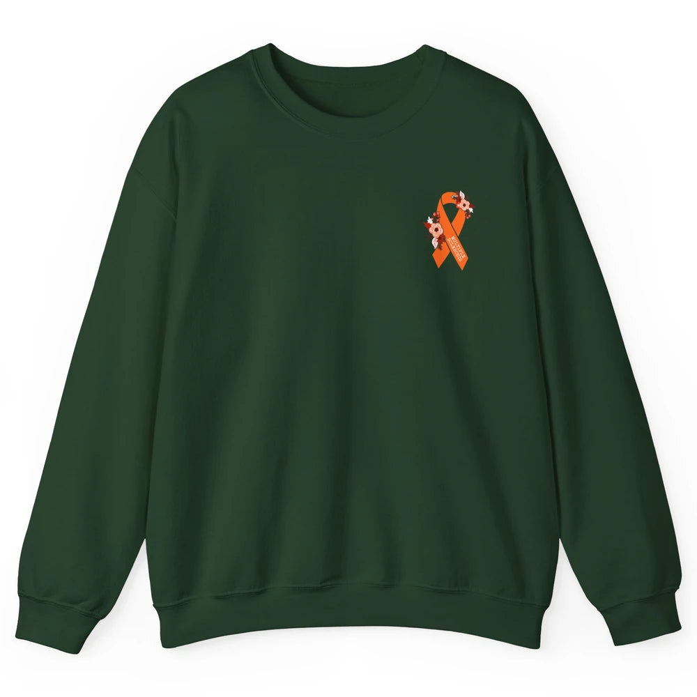 Multiple Sclerosis Awareness Floral Orange Ribbon Rainbow Unisex Crewneck Sweatshirt
