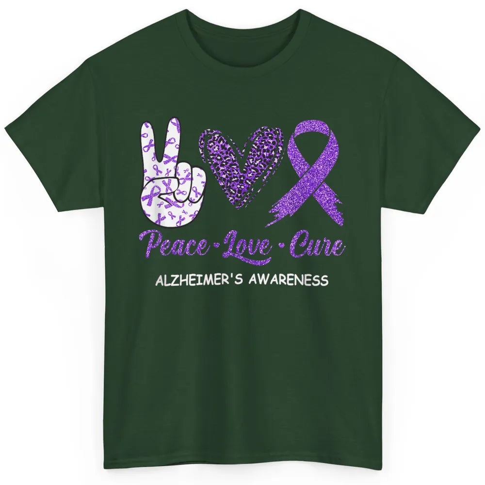 Peace Love Cure Purple Ribbon Alzheimer Disease Awareness Classic Unisex T-Shirt