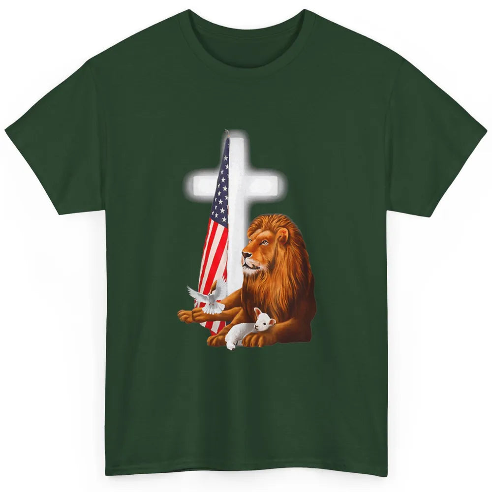 Patriotic Christian Lamb Bible Verse Lion Cross Religious Classic Unisex T-Shirt