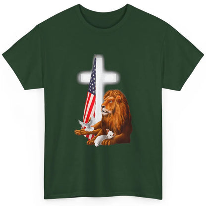 Patriotic Christian Lamb Bible Verse Lion Cross Religious Classic Unisex T-Shirt